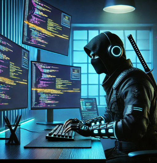 Programista ninja tworzący kod